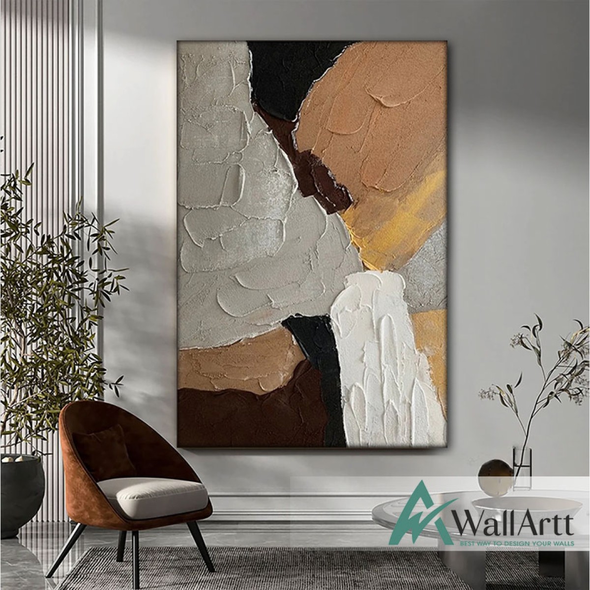 Tones of Brown Abstract 3d Heavy Textured Partial Oil Painting